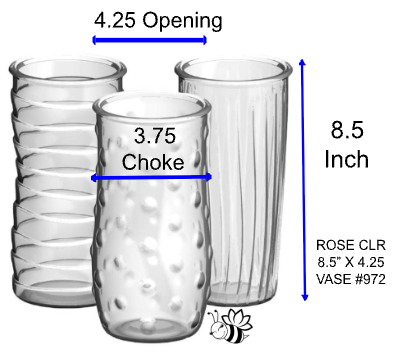 8 1/2" Glass Rose Vase Clear Asst. #972