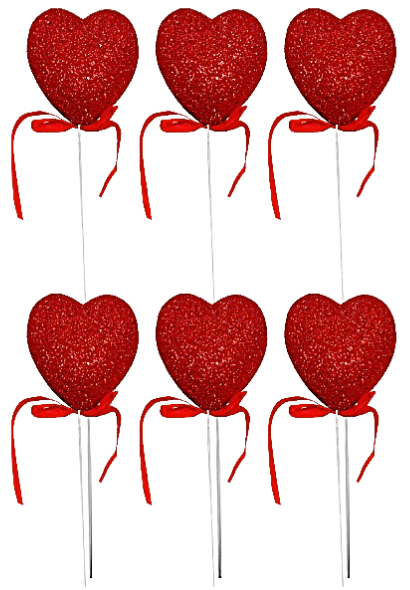 Glitter Heart 16" Arrangement Picks-  6 Pcs