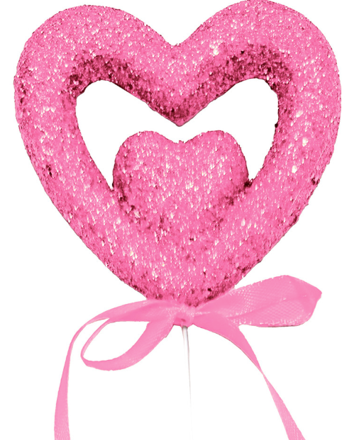 Glitter Double Heart 16" Arrangement Picks-  12 Pcs Pink