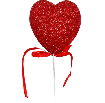 16" Glitter Heart Bow Arrangement Pick - 6 Pieces - Red