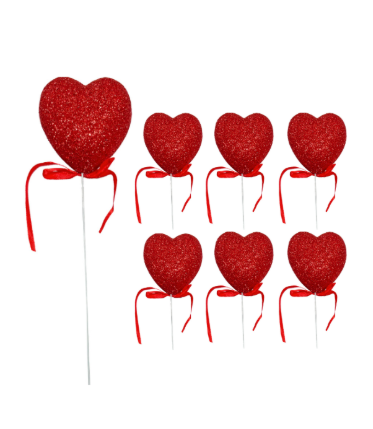 16" Glitter Heart Bow Picks